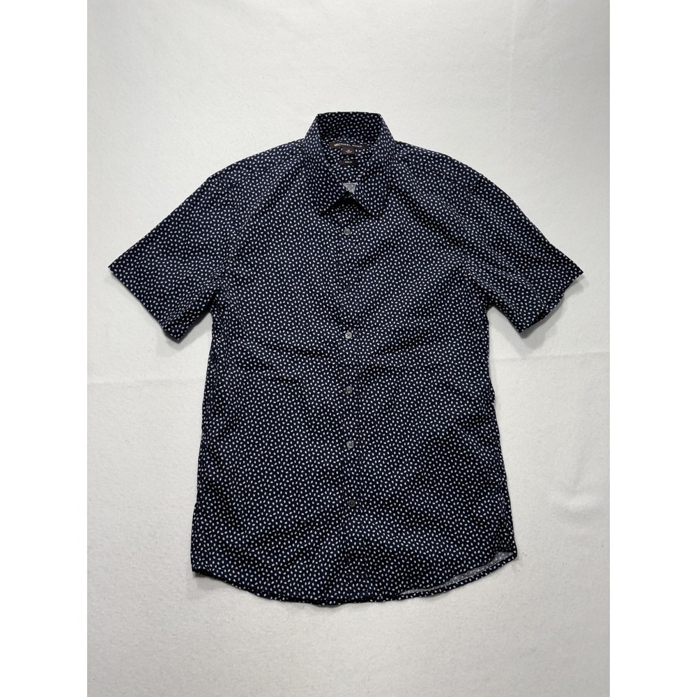 Michael Kors Shirt Mens Medium Blue Geometric Short Sleeve Button Up Slim